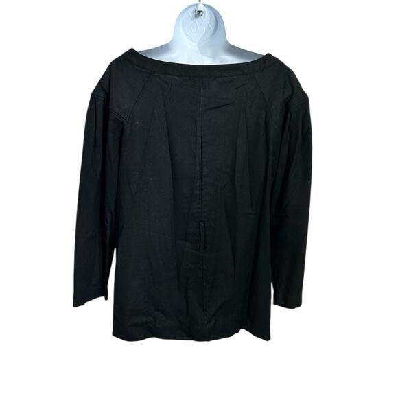 Banana Republic Linen Black Split Hem Blouse Size M Pleated Long-Sleeve Top New - Picture 3 of 7